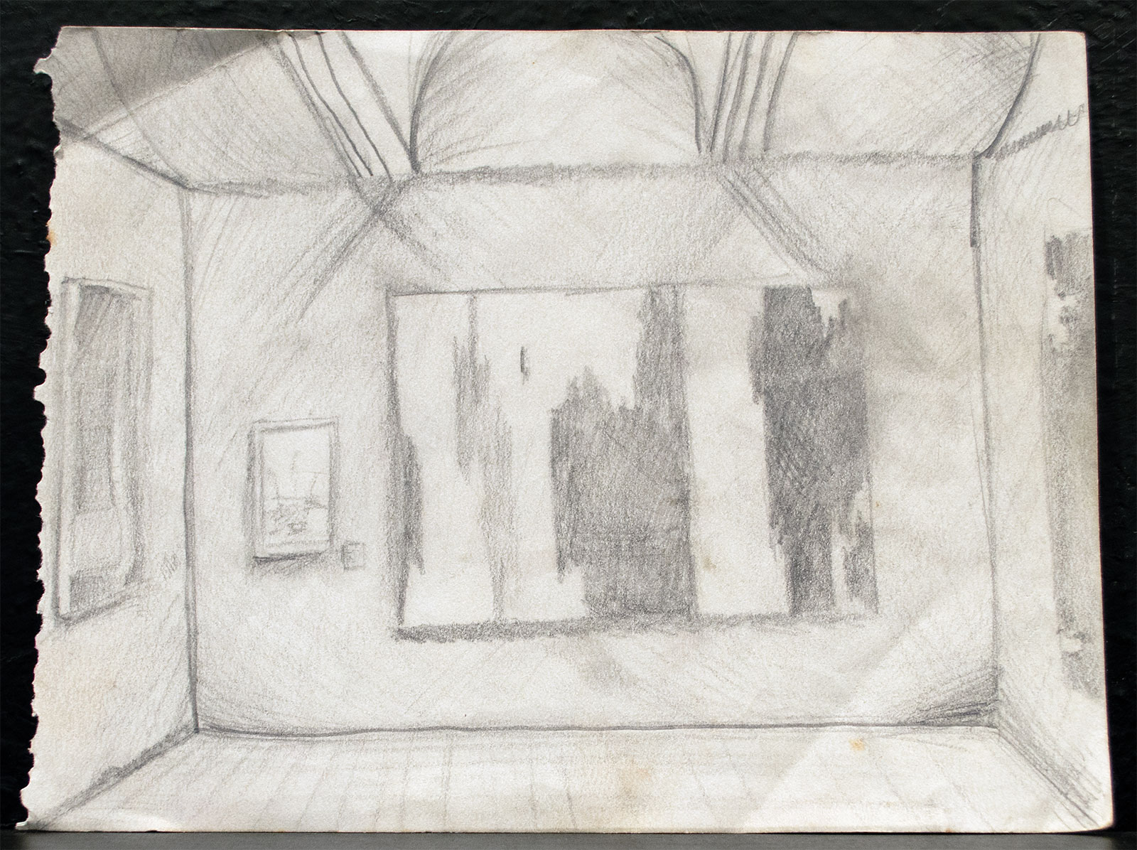 A sketch I made of the scene while sitting on a bench in the room